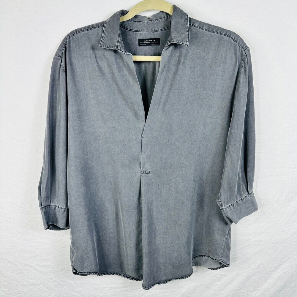 Zara Woman Gray‎ Blouse Flowy Women's Size Small